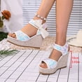 thumbnail image 5 of Miqool Women's Platform Wedge Heel Summer Casual Chic Peep Toe Open Toe Sequin Bowknot Thick Sole Fish Mouth Dress Shoes, 5 of 9