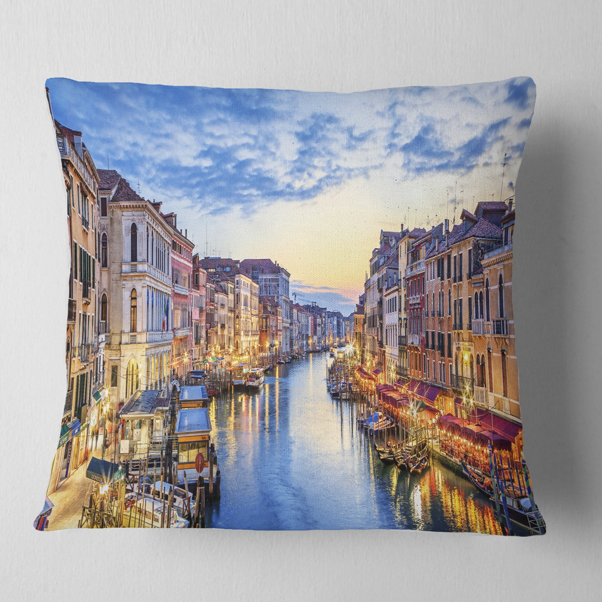 Designart Grand Canal Panorama - Landscape Photography Throw Pillow - 18x18