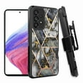 thumbnail image 1 of ANJ+ Rugged Shockproof Hoster Case w/Card Slot, Kickstand + Tempered Glass Cover for Samsung Galaxy A33 5G - Nordic Marble Pattern (Black), 1 of 5