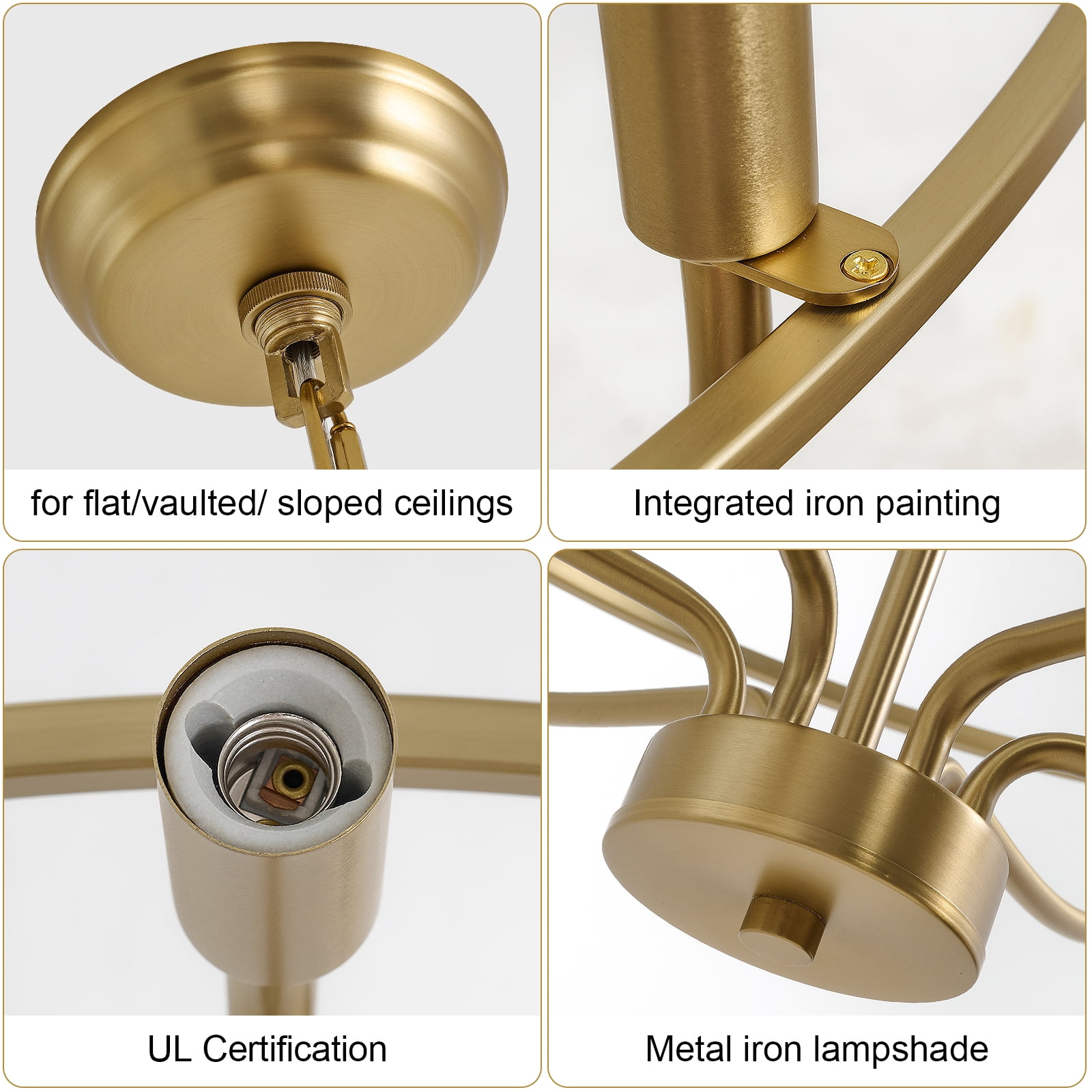 6 Light Gold Chandelier, Brushed Gold Light Fixture Dining Table Candle Brass Chandelier Lighting for Bedroom Hallway Entryway Living Room Kitchen 29in Brushed Brass Chandeliers