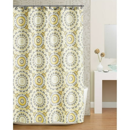 Hometrends Global Floral Fabric Shower Curtain, Yellow