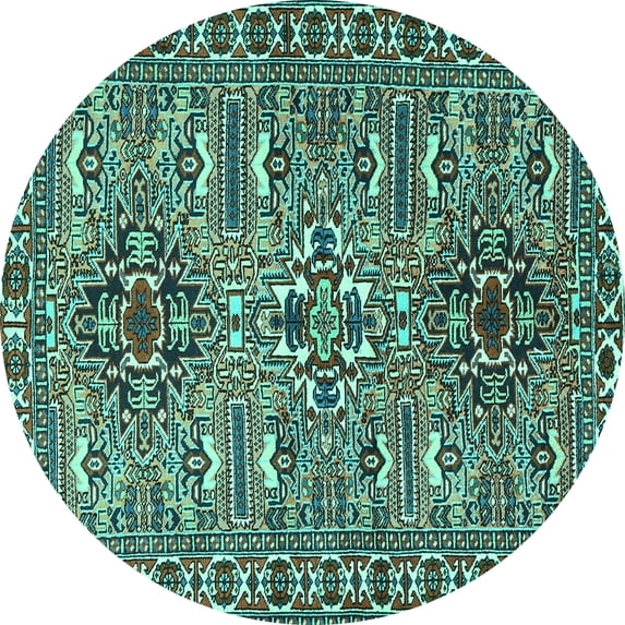 Ahgly Company Indoor Round Persian Turquoise Blue Traditional Area Rugs, 7' Round