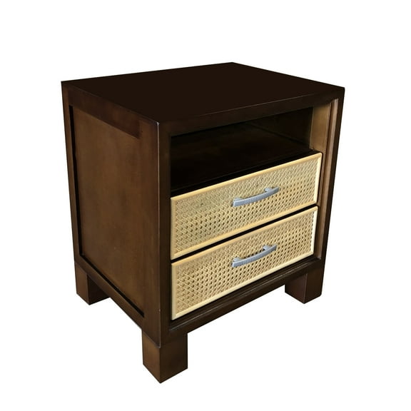 D-Art Collection Elegant Cane Nightstand in Mahogany wood