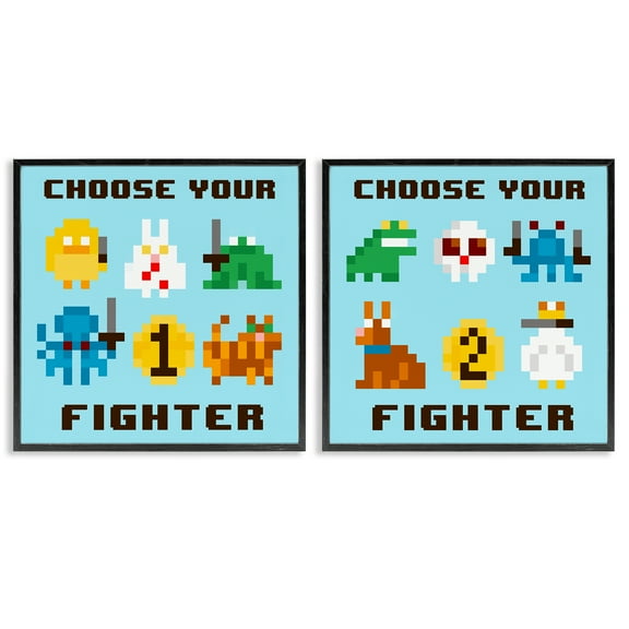 Stupell Industries Choose Your Fighter Game Entertainment Painting Black Framed Art Print Wall Art, 12 x 12, Set of 2
