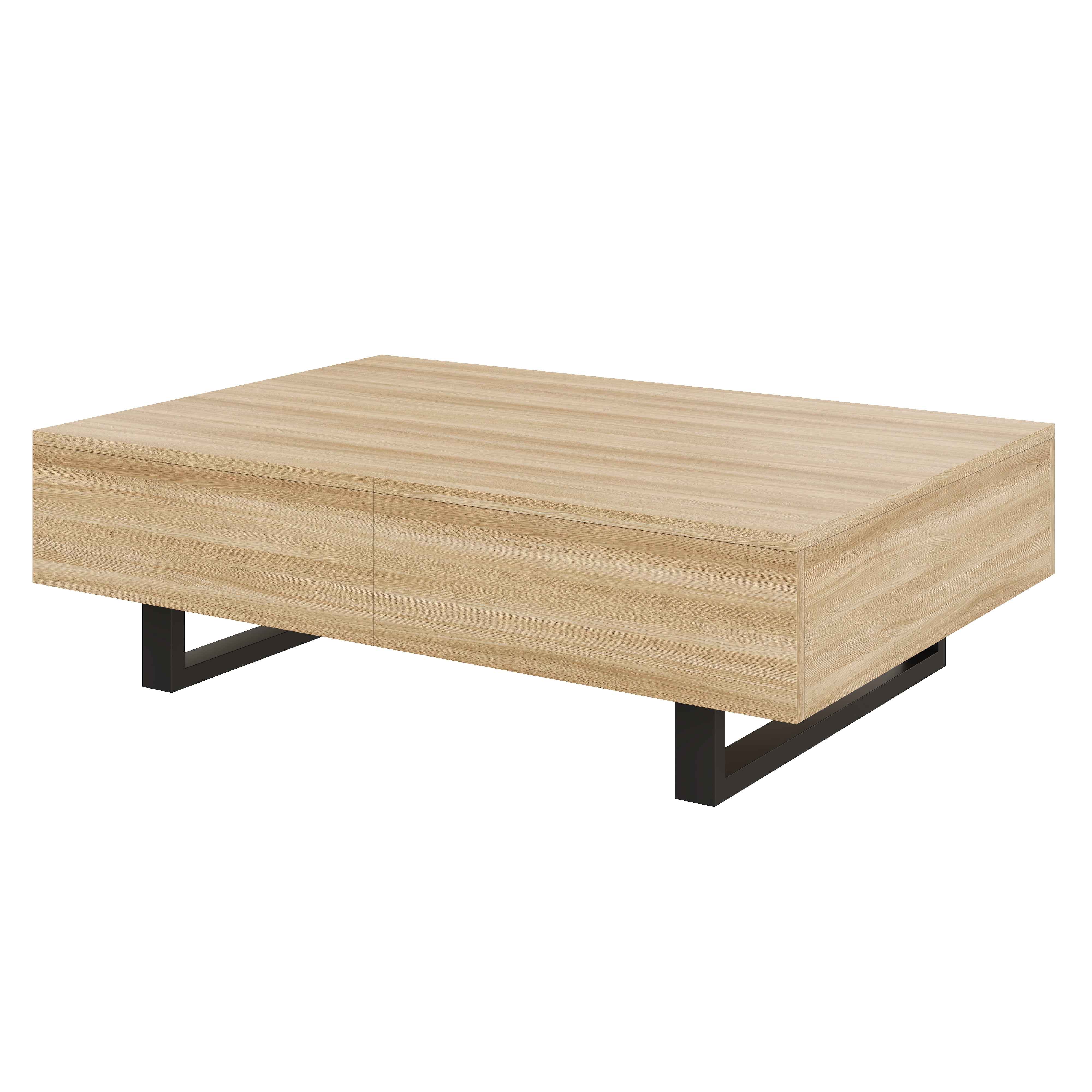 GARITIN Sliding Top Coffee Table with Hidden Storage, Expandable Wood Tabletop, Modern Mid-Century Coffee Table with Storage Compartment for Living Room, Natural