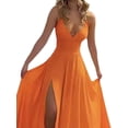 thumbnail image 4 of Women Dresses with Slit A Line Spaghetti Prom Evening Party Gown Orange XL, 4 of 5