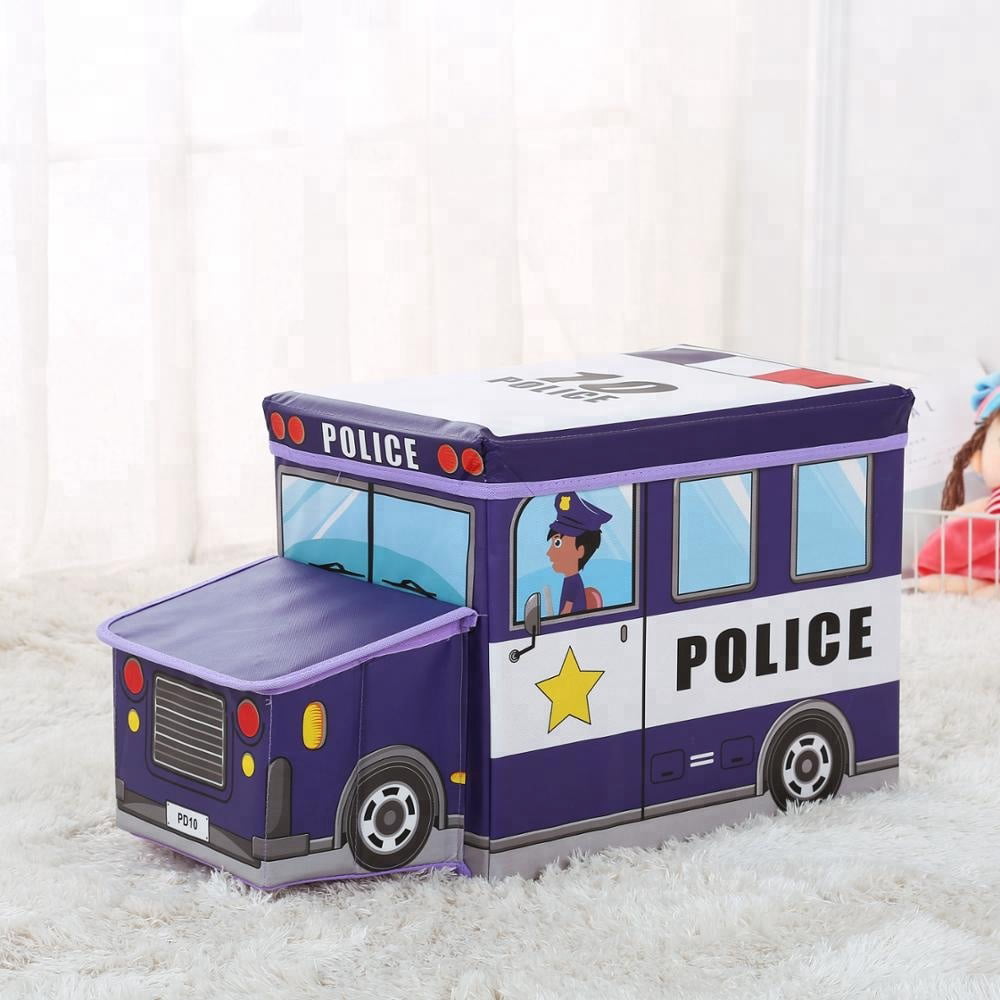 Edelvey Kids Toy Storage Box Organizer Ottoman Bench for Boys Girls, Police Car