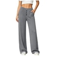 thumbnail image 3 of VBVC Women's Elastic Waist Wide Leg Lounge Pants , Soft Stretchy Summer Pants For Women , Ladies' Button Detail Sweatpants with Pockets,Gray,S-2XL, 3 of 8
