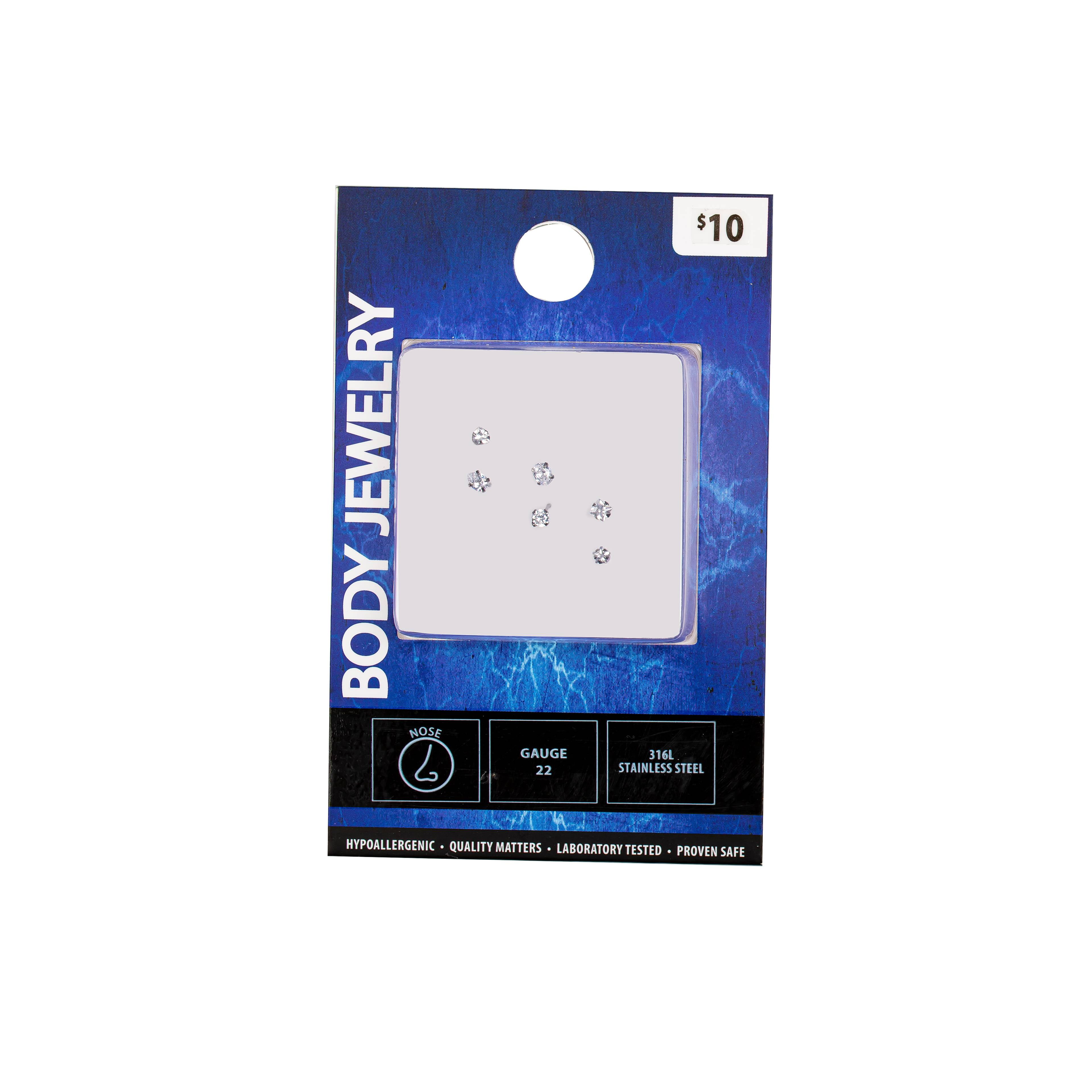 Body Jewelry 22G Multi Shape Cubic Zirconia Nose Rings, 6 Pack