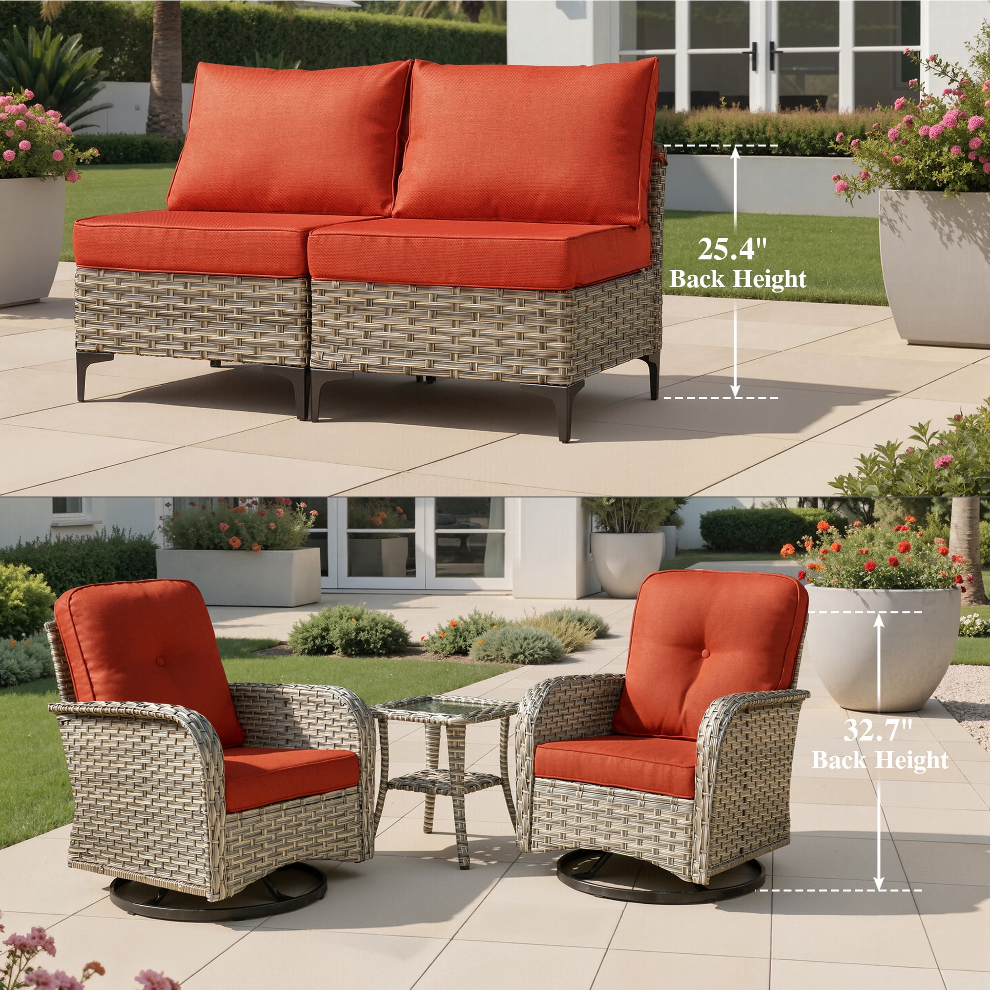 Ovios 11 Pieces Patio Furniture Set All-Weather Wicker Outdoor Sectional with 54" Fire Pit, Swivel Chairs & Solar Table