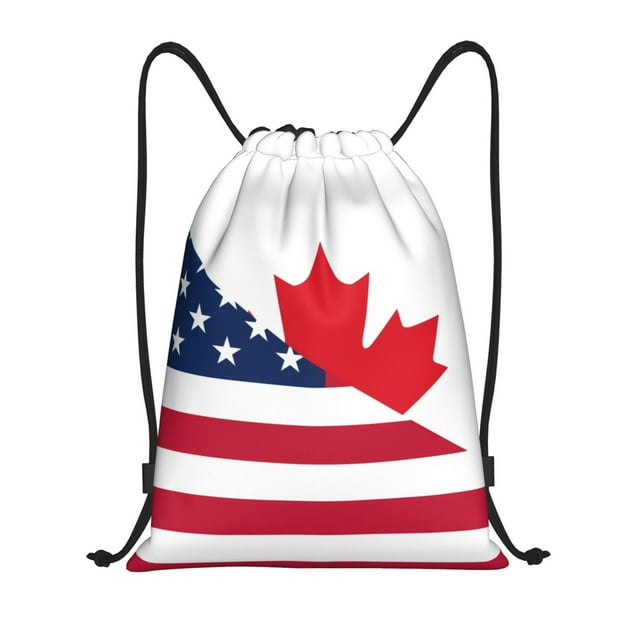 Fotbe USA Canada Flag Bolsa Mochila con Cordón Estampada, Bolsa de Gimnasio Deportiva, Bolsa Cinch, Bolsa con Cordón para Hombres y Mujeres-Medium