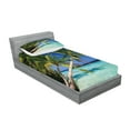 thumbnail image 2 of Tropical Fitted Sheet & Pillow Sham Set, Exotic Maldives Beach with Palms Paradise Coast Vacation Scenery, Decorative Printed 4 Piece Bedding Decor Set, Twin, Fern Green Turquoise, by Ambesonne, 2 of 3