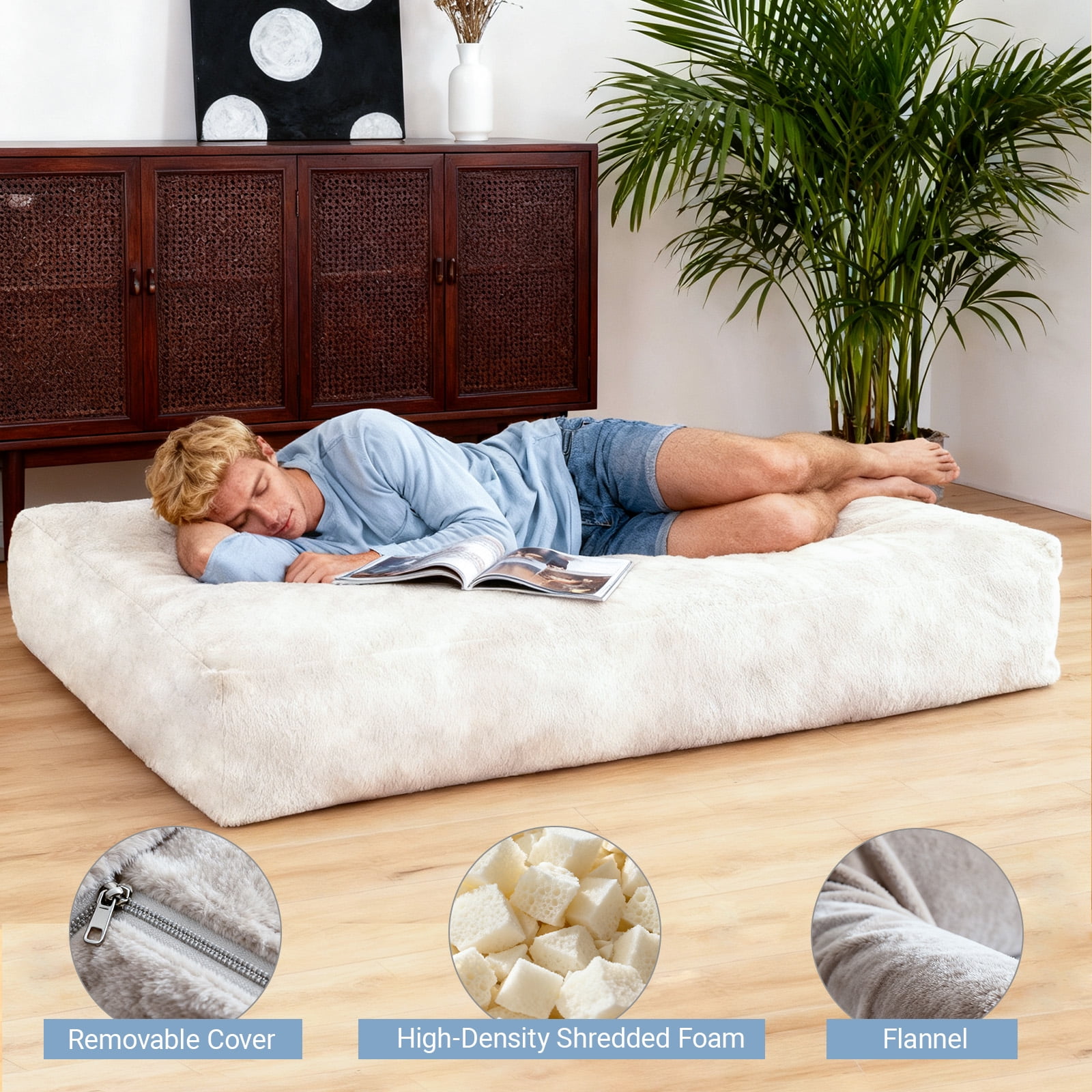 Memory Foam Bean Bag Chair Sofa Bed for Adults, Soft Micro Fiber Cover Round Single Couch – Ideal for Living Room, Bedroom & College Dorm