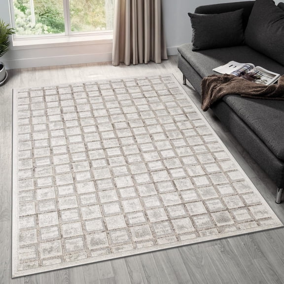 Luxe Weavers Modern Geometric Grid Mushroom 8x10 Area Rug