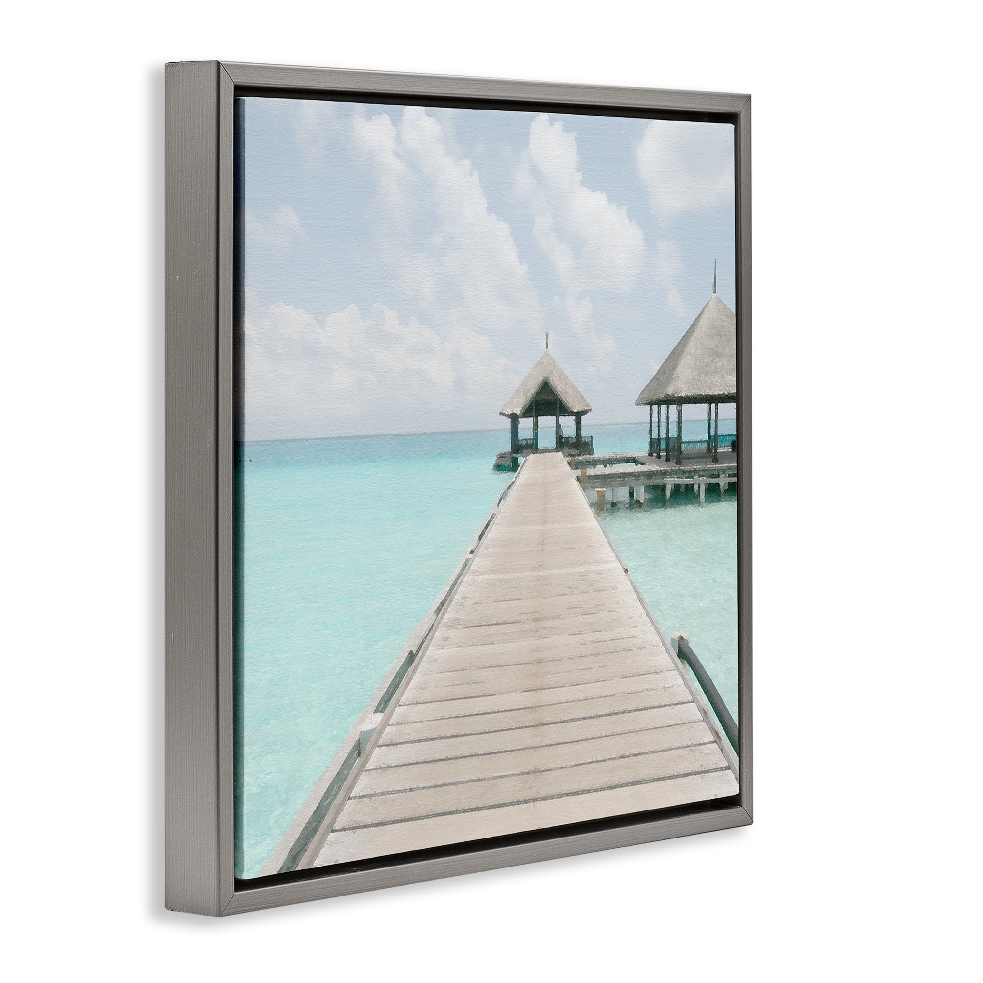 Stupell Industries Tropical Long Pier Coastal Photography Gray Floater Framed Canvas Art Print Wall Art, 25 x 25