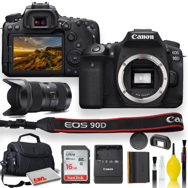 Canon EOS 90D DSLR Camera With Sigma 18-35mm Lens, Soft Padded Case, Memory Card, and More(International Model)
