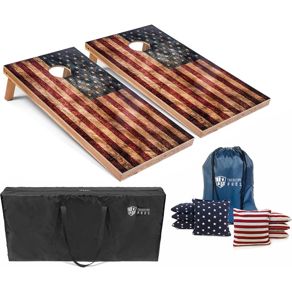 Tailgating Pros Lightweight Cornhole Boards - 4'x2' Regulation Cornhole Game w/Built-in LEDs- Multicolor Lights, Carrying Case, Set of 8 Cornhole Bags & Tote