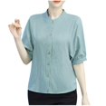 thumbnail image 5 of QUNYINEY Casual Summer Button Down Shirts for Women Solid Short Sleeve Crew Neck Tops Loose Cotton Linen Women's Blouse, 5 of 5