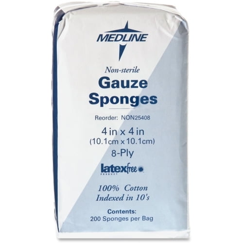 Medline Nonsterile Woven Gauze Sponges 8 Ply - 4' x 4' - 200/Box - White