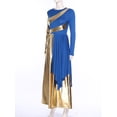 thumbnail image 3 of YiZYiF Women's Praise Liturgical Dance Costume Metallic Gold Worship Overlay Jumpsuit Loose Pants Blue M, 3 of 7