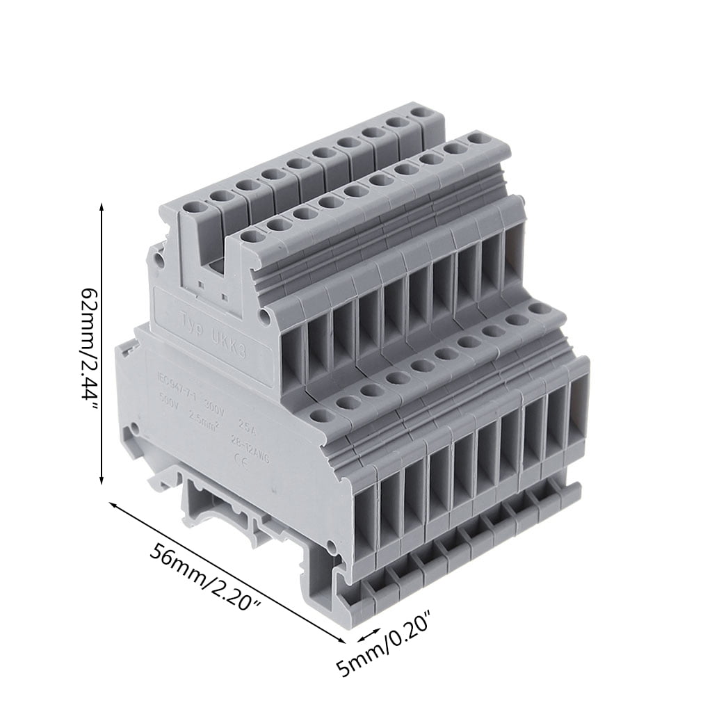 50 Pcs UKK3 DIN Rail Double Level Dual Row Terminal Block 500V 25A 28-12AWG Gray