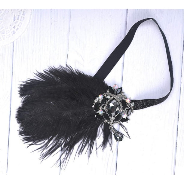 Headband Plume, Noir Bandeau Plume Accessoire Vintage Annee 20