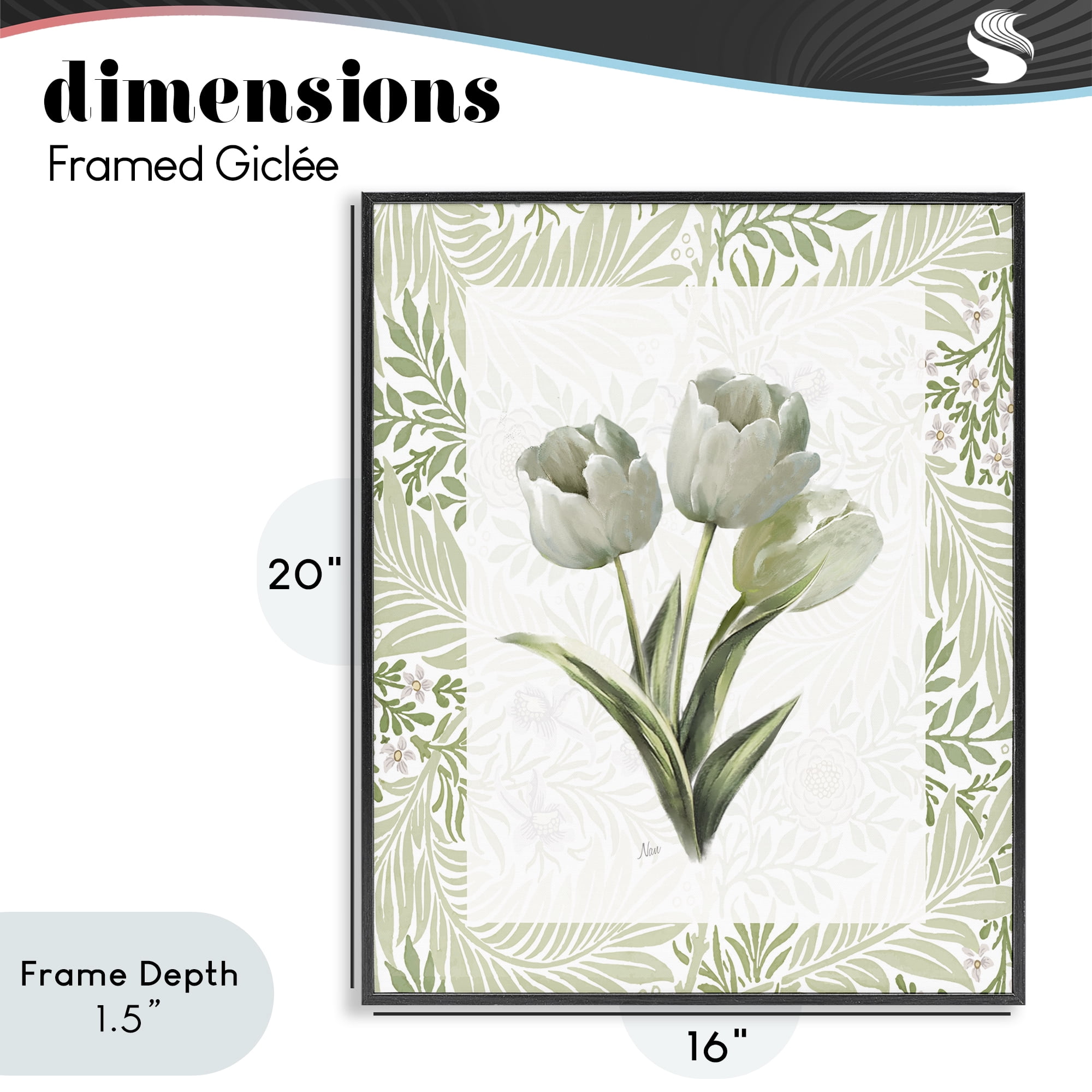 Stupell Industries Pale Green Tulip Trio Black Framed Giclee Art, design by Nan