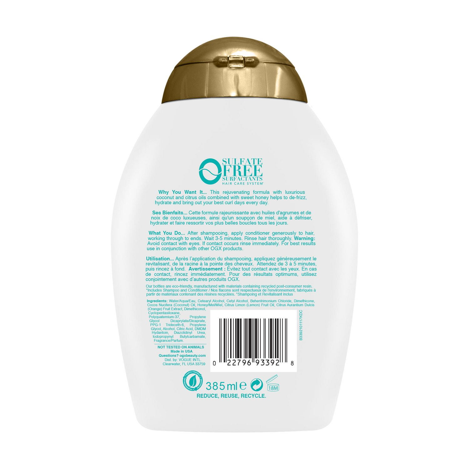 OGX Revitalisant boucles à la noix de coco + désaltérant  385ml