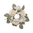 thumbnail image 3 of Corona de flores de rosas para colgar en la pared, adorno de vela para festivales de San Valentín. Blanco, 3 of 9