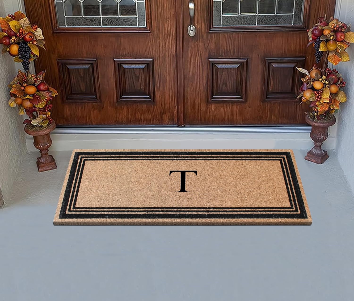 A1HC Natural Coir Flock Monogrammed Door Mat for Front Door, 24x57, Anti-Shed Treated Durable Doormat Outdoor Entrance, Heavy Duty, Thin Profile, Easy to Clean, Long Lasting, Front Door Entry Doormat