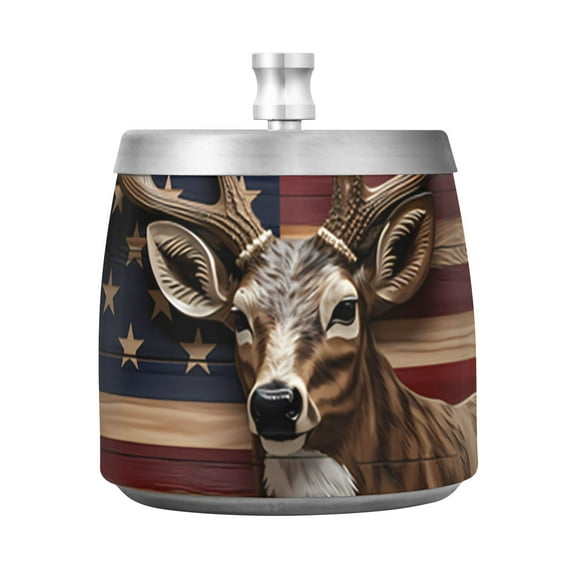 American Flag Deer Ashtray with Lid Smell Proof Cigarette Ashtray Stainless Steel Smokeless Ash Holder for Indoor Outdoor