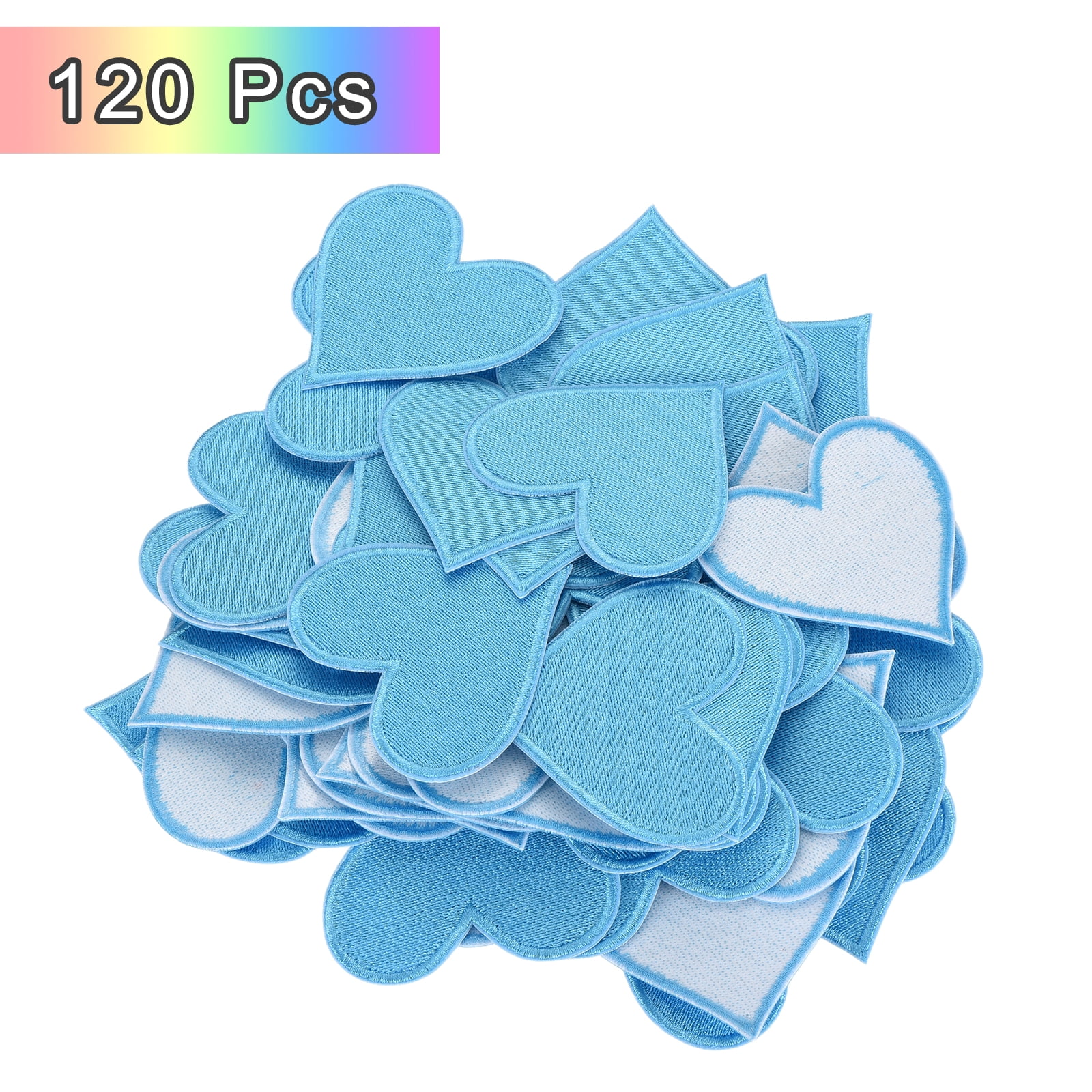 Heart Shaped Iron on Patches 6.8x7cm Embroidered Sew Patches Appliques for Clothing Repair Backpack Shoes Decoration Sky Blue 120Pcs