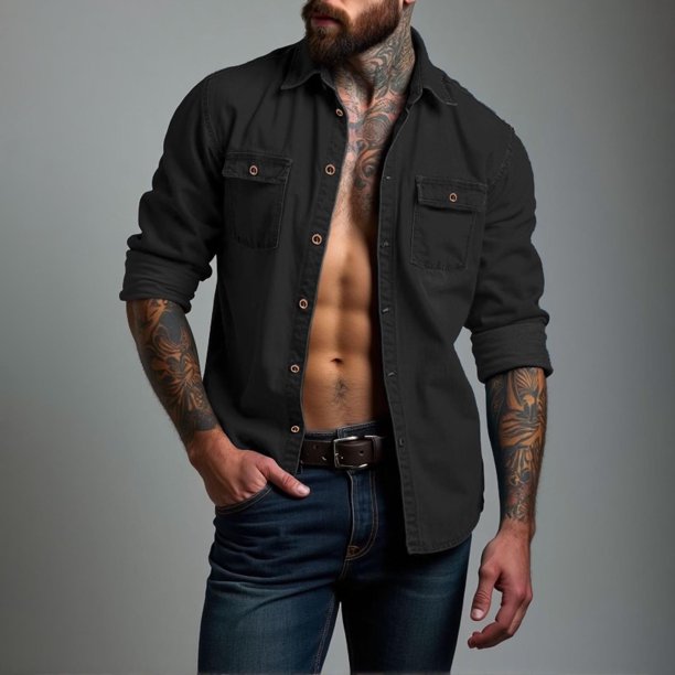 pstuiky camisas de manga larga para hombre, Camiseta lisa de manga larga con cuello vuelto para hombre, informal, elegante, cómoda, con bolsillos y botones, con capucha xxxl
