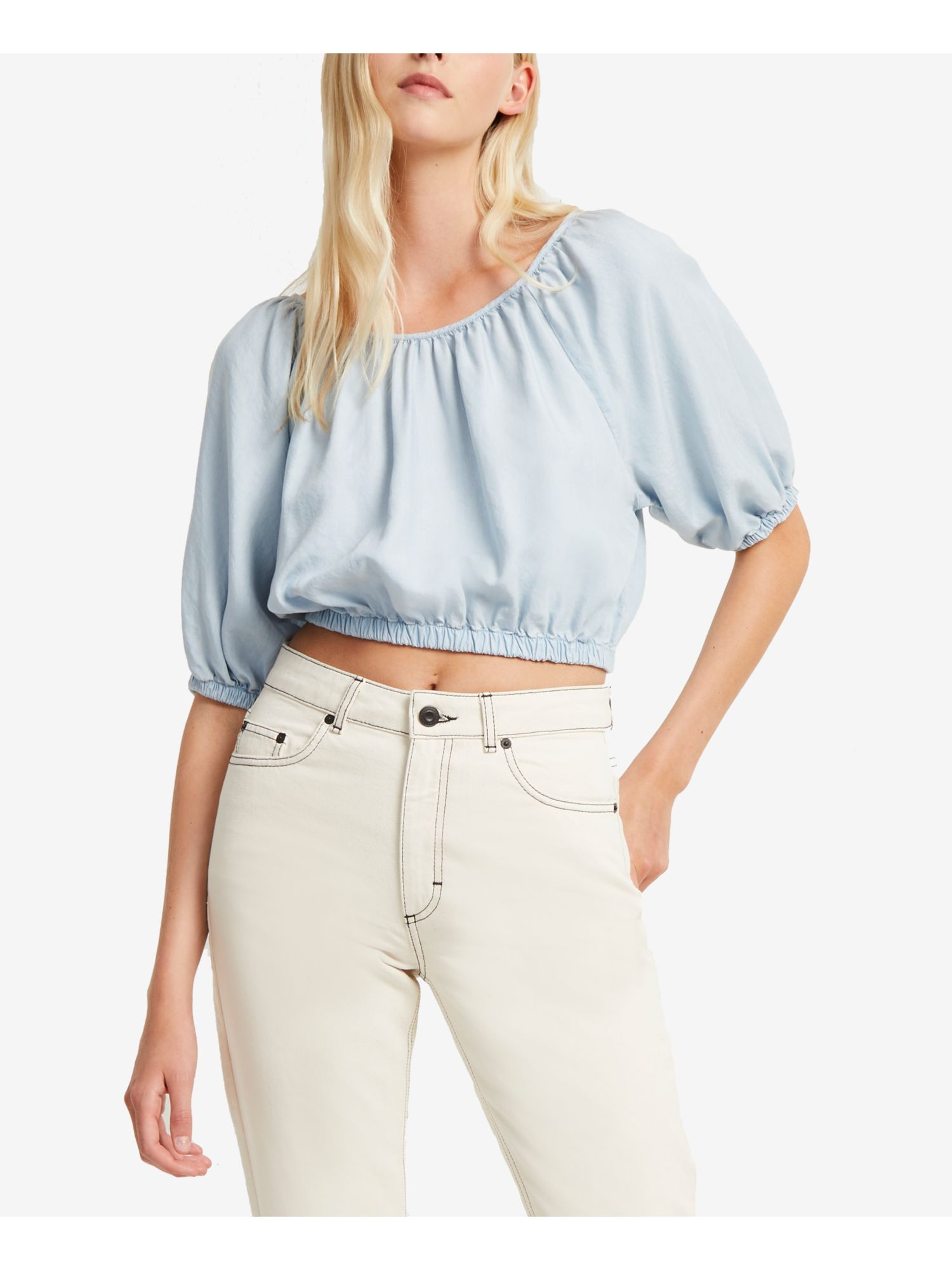 Womens Light Blue Pouf Off Shoulder 