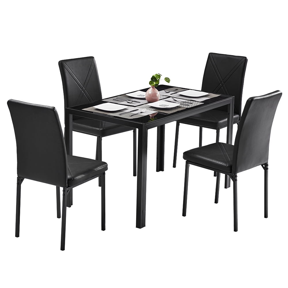 Kadyn Glass Dinner Table, Dining Room Table for Kitchen, Kitchen Table for 4, Black