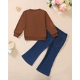 thumbnail image 2 of Yaoqi 5T Little Girl Outfit Set 6T Child Girls Clothes Long Sleeves Bowknot Sweatshirt Top Flared Denim Pants 2pcs Clothing Brown, 2 of 6