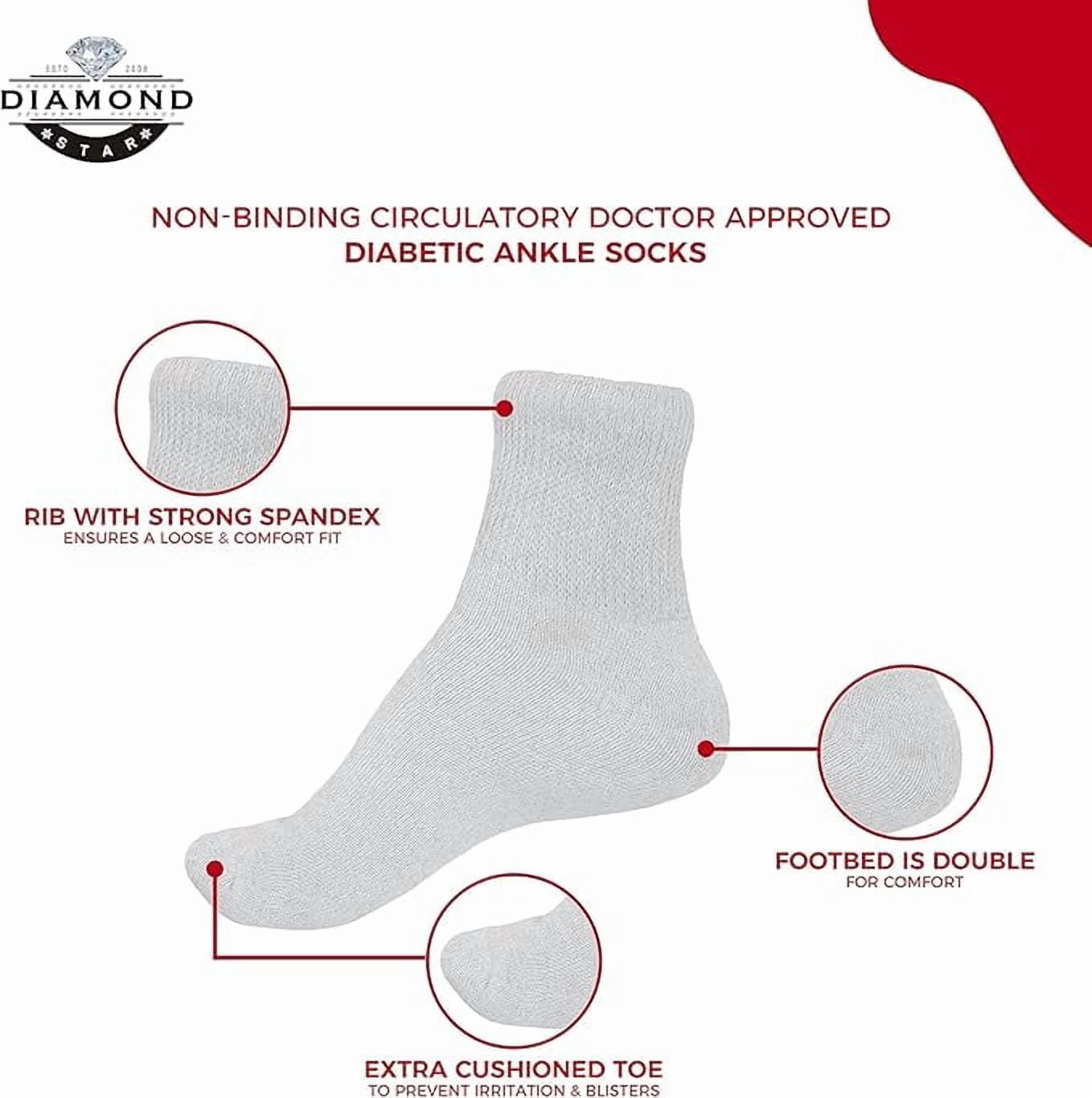 Diamond Star Diabetic Ankle Socks - Non Binding Quarter Socks for Men & Women, Cushion Circulatory Socks (White - 12 Pairs, Socks Size 10-13, Fit Men's Shoe Size 7-12)