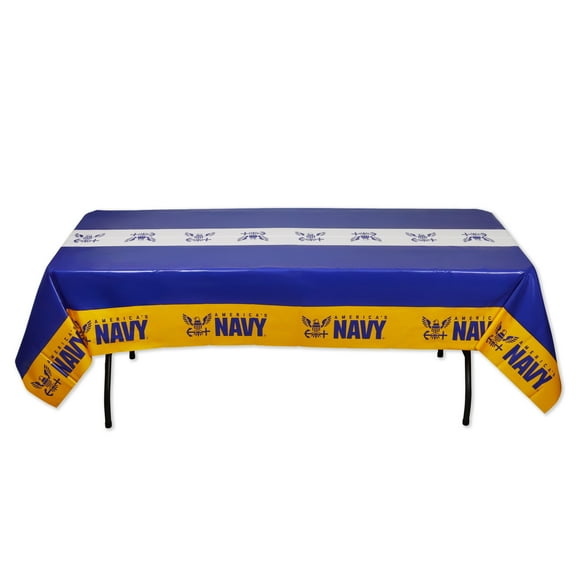 U.S. Navy Premium Disposable Plastic Tablecloth Party Decoration 9ft by 4.5 feet Table Cover by Havercamp