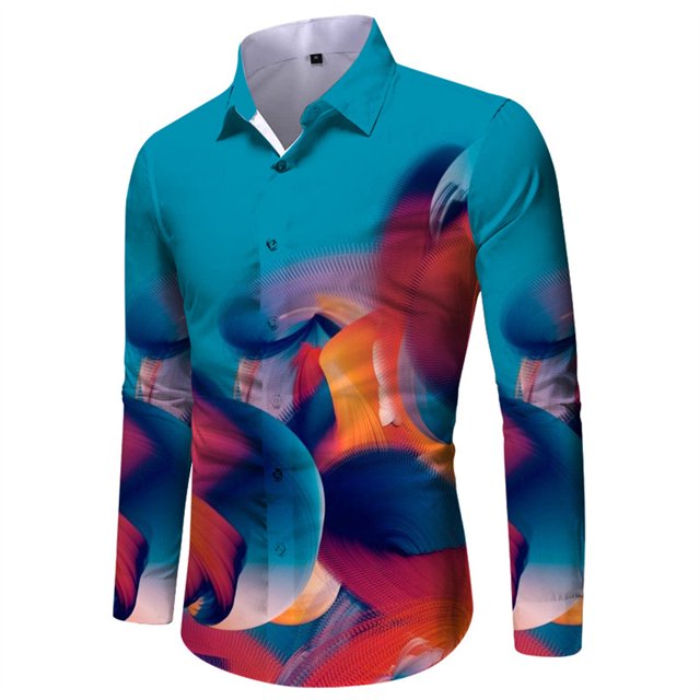 Camisas de manga larga con estampado 3D para hombre, camisas florales con solapa estampada, ropa de calle vintage informal ajustada para hombre