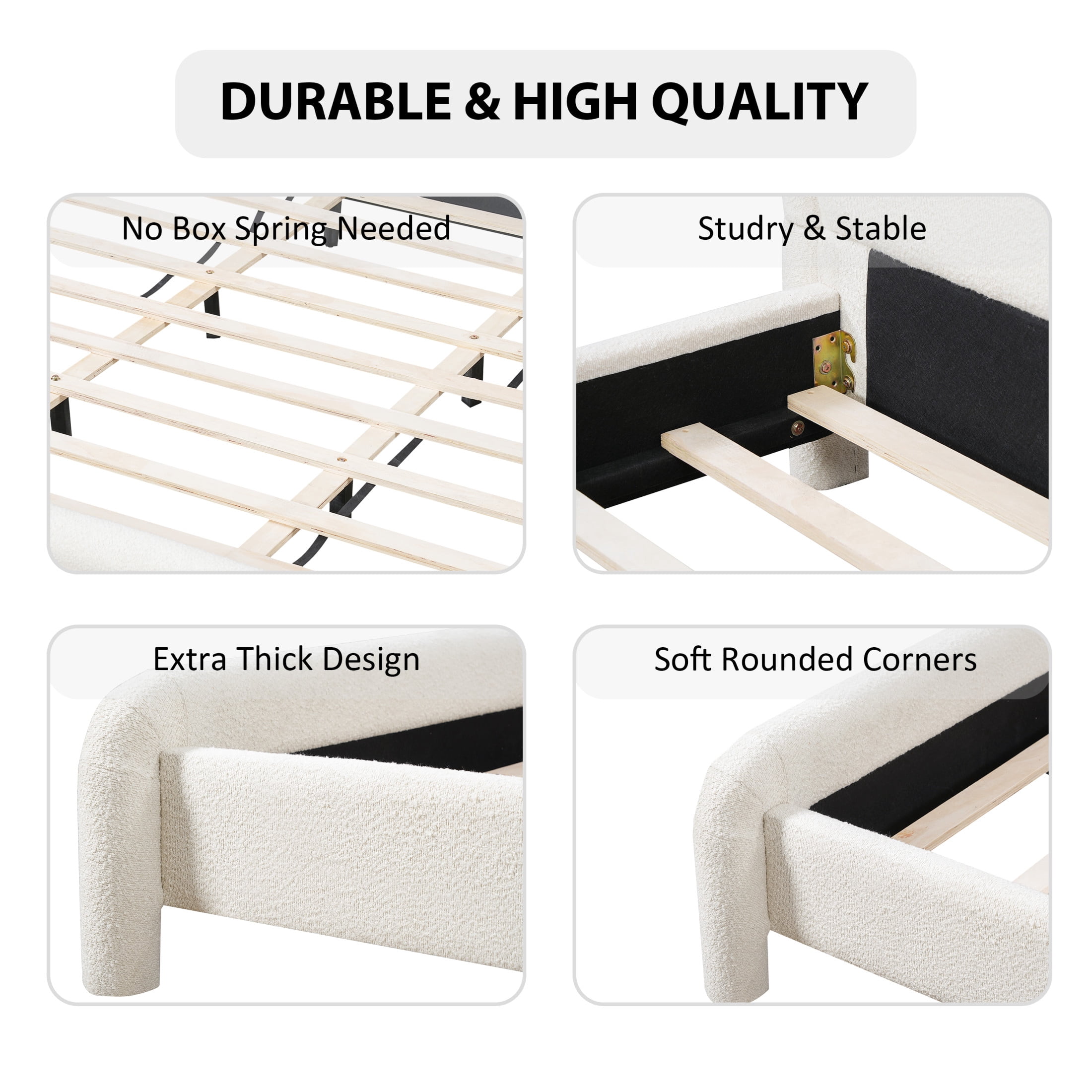 Christopher Knight Home Modern Queen Upholstered Platform Bed Frame with Curved Headboard, White