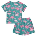 thumbnail image 2 of Flamingo Bow Pattern Summer Pajama Set Soft Cotton Short Sleeve Sleepwear 2PCS Pajama Sets Breathable Lounge Set Size 10Y, 2 of 7