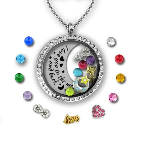 Charm Necklace Set I Love You To The Moon And Back Necklace | Charms & Locket Jewelry Set | Mother Daughter Necklace | Charm Necklace for Girls | Mother Daughter Gifts Floating Charm Necklace | Father daughter Gifts ()