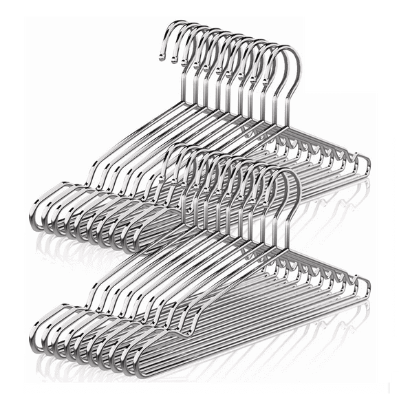 20 Perchas Resistente De Acero Inoxidable Sólida 42 Cm plata