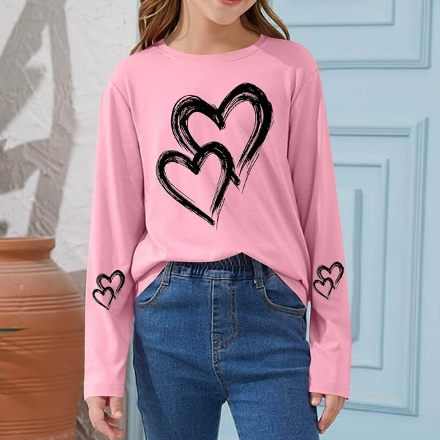Blusas y camisas de manga larga con cuello redondo CUHK Top estampado de cuello redondo para primavera y verano Jersey informal Camisa básica de manga larga para niños y niñas Blusa de poliéster para