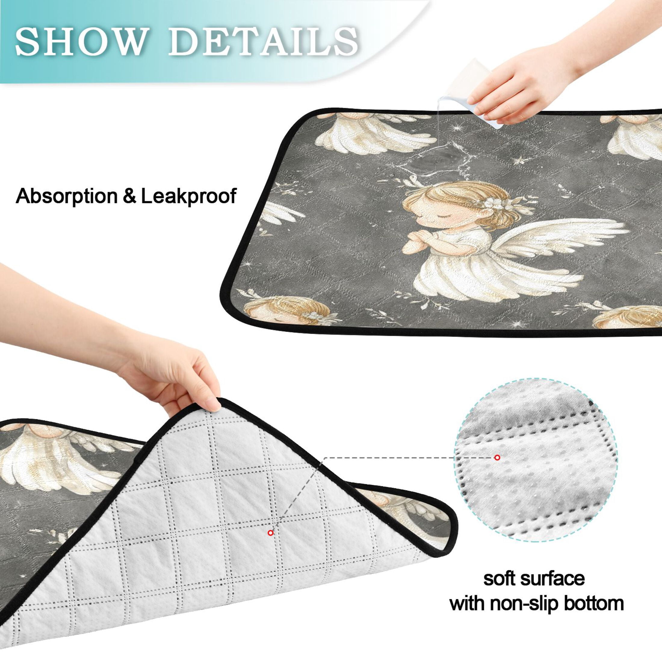Qxltty Little Angels with White Wings Pattern Cat litter Pads Pet Set of 3 Diaper Mats Center Anti-leakage Layer Absorbent Soft and Comfortable
