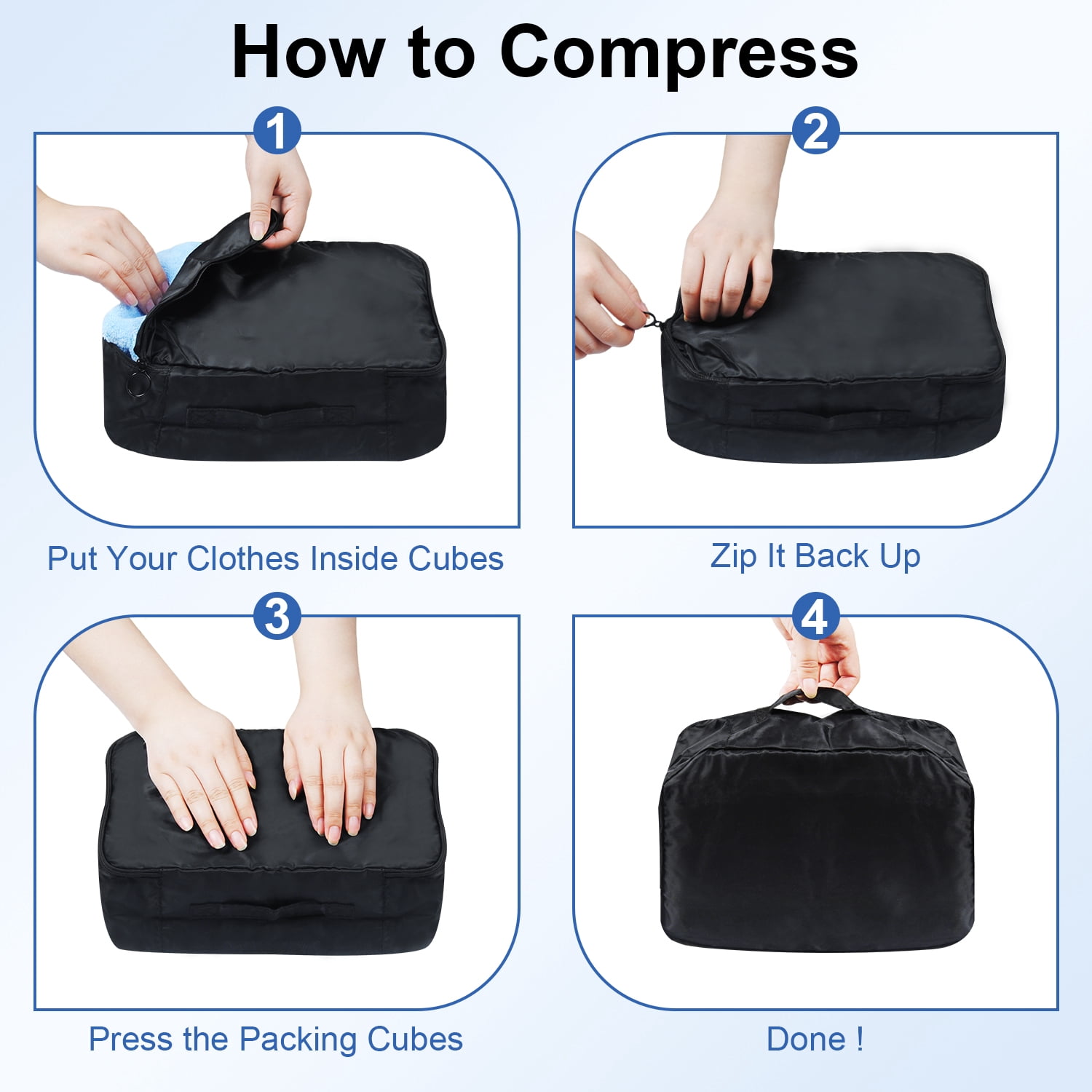 Packing Cubes for Travel,AILKIN 10 PCS,Compression Bags For Travel with Shoe&Hanging Toiletry Bag,Suitcase Travel Accessories Essentials Organizer Bags Packing Cubes for Luggage Compression,Black