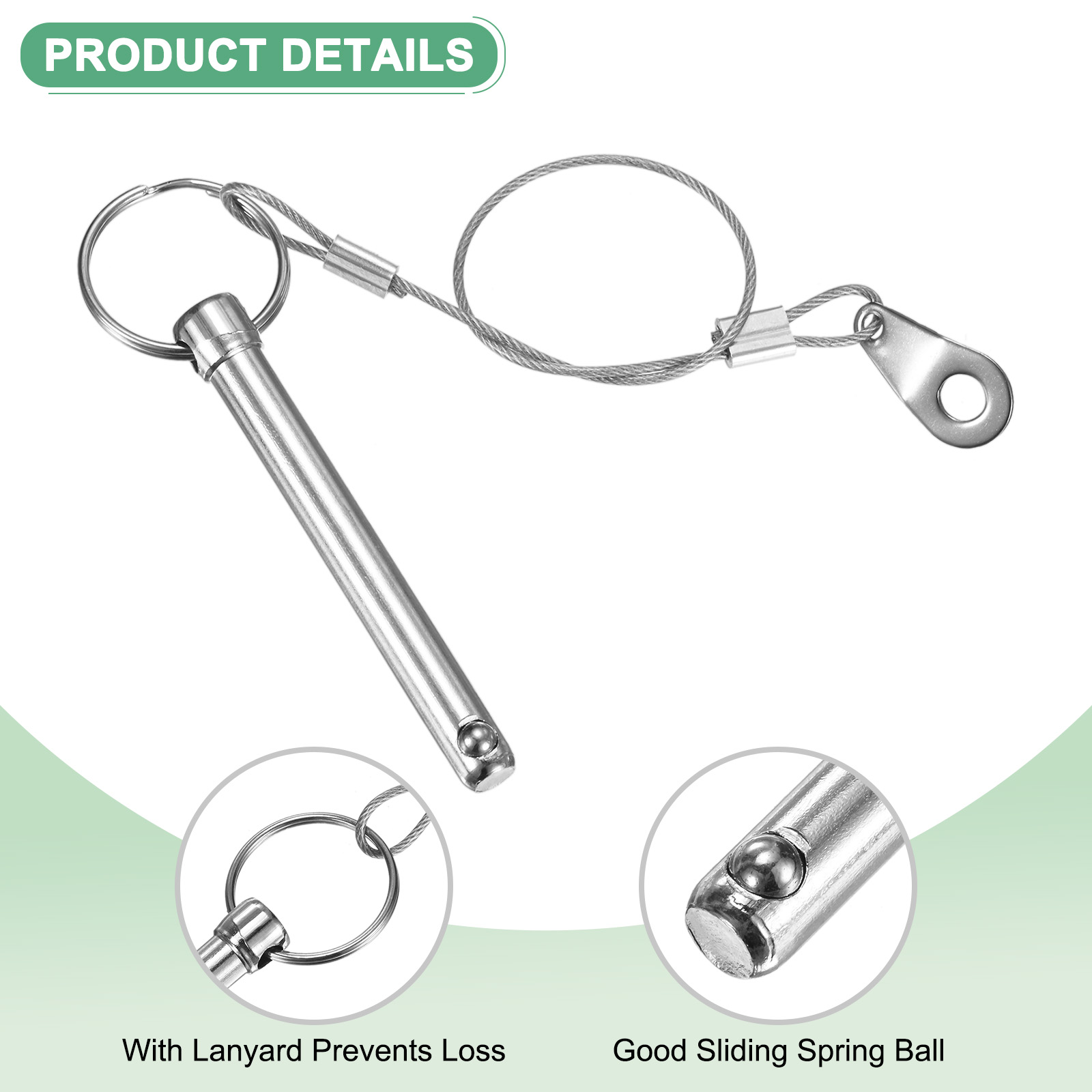 Uxcell 2-Pack Quick Release Pins, 1/4"(6mm) Diameter, 1.06"(27mm) Usage Length Bimini Top Pin W/Lanyard & Screws, 1.57"(40mm) Long Hardware Pins