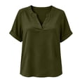 thumbnail image 7 of ClodeEU Women's V Neck Cuffed Short Sleeve Blouse,Solid Casual Loose Summer Top Army Green,Women's Plus L, 7 of 7