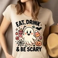 thumbnail image 4 of Eat Drink and Be Scary Graphic Tee Funny Ghost Pumpkin Shirt, Azalea, Size XL, 4 of 6