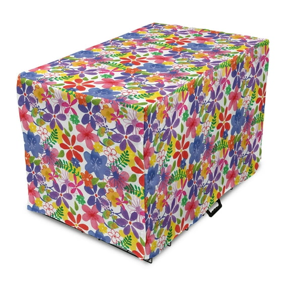 Spring Dog Crate Cover, Flourishing Blossoms Pattern Lilly Daisy Magnolia Summer Flourishes, Easy to Use Pet Kennel Cover Small Dogs Puppies Kittens, 7 Sizes, Multicolor, by Ambesonne
